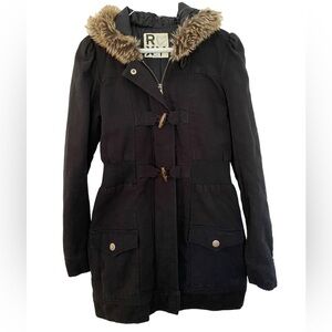 Roxy Faux Fur Lapel Utility Jacket Distressed Women SP Small Petite